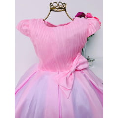 Vestido Infantil Rosa com Laço Luxo Princesa Festas