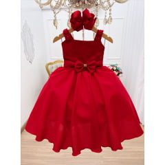 Vestido Infantil Vermelho com Laço C/ Bolinhas Luxo Festas