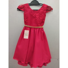 Vestido Infantil Vermelho Rendado Cinto Strass Luxo