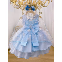 VESTIDO INFANTIL FROZEN COM CAPA LUXO FESTAS PRINCESAS