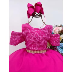 Vestido Infantil Pink Renda Cinto Strass Luxo