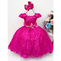 Vestido Infantil Pink Tule Bolinhas Cinto Strass Luxo
