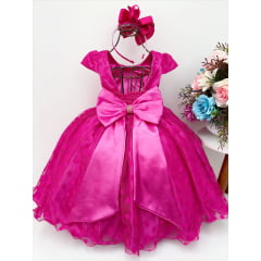 Vestido Infantil Pink Tule Bolinhas Cinto Strass Luxo