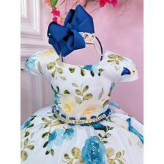 Vestido Infantil Branco Jardim das Borboletas Cinto de Strass