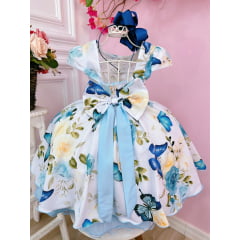 Vestido Infantil Branco Jardim das Borboletas Cinto de Strass