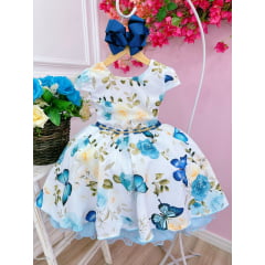 Vestido Infantil Branco Jardim das Borboletas Cinto de Strass