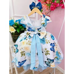 Vestido Infantil Branco Jardim das Borboletas Cinto de Strass