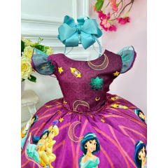 Vestido Infantil Princesa Festas Roxo e Verde