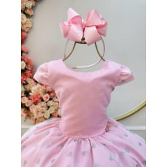 Vestido Infantil Rosa Busto C/ Strass Saia Organza Glitter