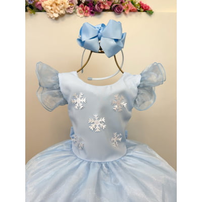 Vestido Infantil Azul Frozen Anna Elza Festas Luxo
