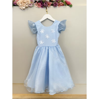 Vestido Infantil Azul Frozen Anna Elza Festas Luxo