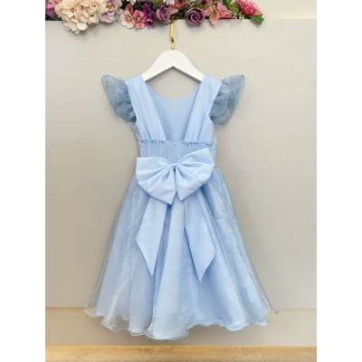 Vestido Infantil Azul Frozen Anna Elza Festas Luxo