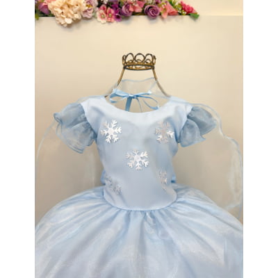 Vestido Infantil Azul Frozen Anna Elza Festas Luxo
