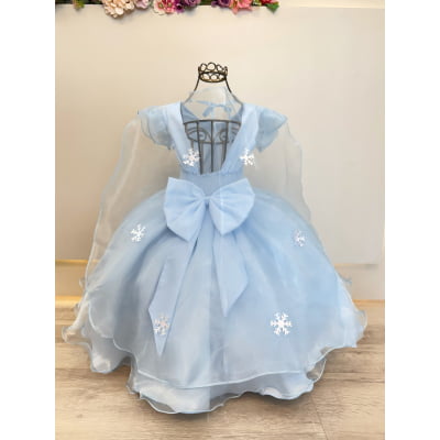 Vestido Infantil Azul Frozen Anna Elza Festas Luxo