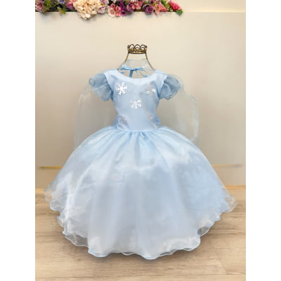 Vestido Infantil Azul Frozen Anna Elza Festas Luxo