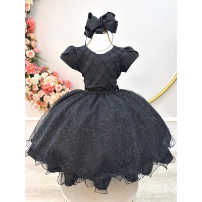 Vestido Infantil Preto C/ Busto Nervura Festas Daminhas