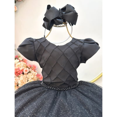 Vestido Infantil Preto C/ Busto Nervura Festas Daminhas