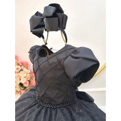 Vestido Infantil Preto C/ Busto Nervura Festas Daminhas