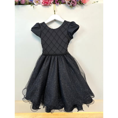 Vestido Infantil Preto C/ Busto Nervura Festas Daminhas