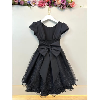 Vestido Infantil Preto C/ Busto Nervura Festas Daminhas