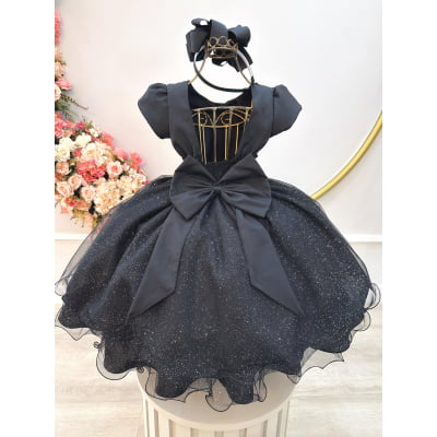 Vestido Infantil Preto C/ Busto Nervura Festas Daminhas