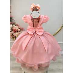 Vestido Infantil Salmão C/ Busto Nervura Festas Daminhas
