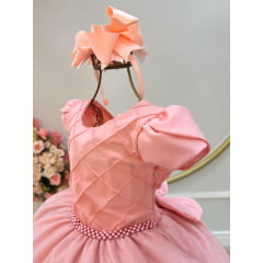 Vestido Infantil Salmão C/ Busto Nervura Festas Daminhas