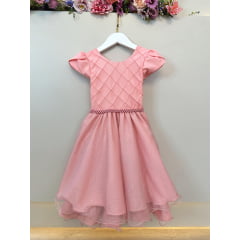 Vestido Infantil Salmão C/ Busto Nervura Festas Daminhas