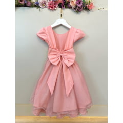 Vestido Infantil Salmão C/ Busto Nervura Festas Daminhas