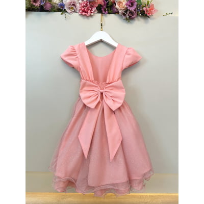 Vestido Infantil Salmão C/ Busto Nervura Festas Daminhas