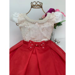 Vestido Infantil Vermelho e Off Princesa Bebê de Luxo