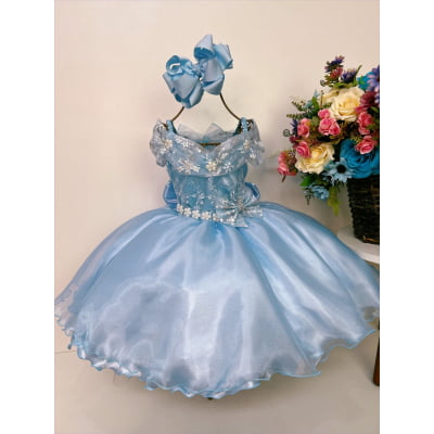 Vestido Infantil Frozen C/ Capa e Laço Festa Princesas Luxo