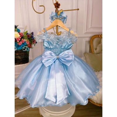 Vestido Infantil Frozen C/ Capa e Laço Festa Princesas Luxo