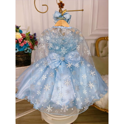 Vestido Infantil Frozen C/ Capa e Laço Festa Princesas Luxo