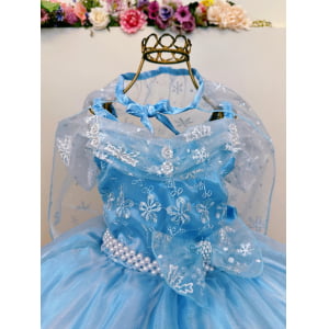 Vestido Infantil Princesas Frozen Elsa Anna C/ Capa Festas