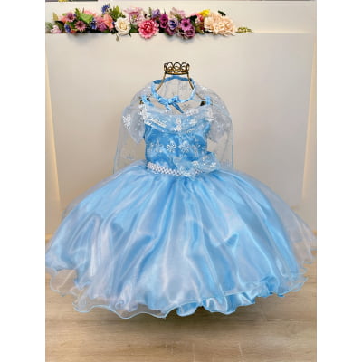 Vestido Infantil Princesas Frozen Elsa Anna C/ Capa FestasV