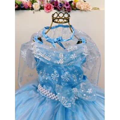 Vestido Infantil Princesas Frozen Elsa Anna C/ Capa FestasV