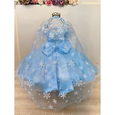 Vestido Infantil Princesas Frozen Elsa Anna C/ Capa FestasV