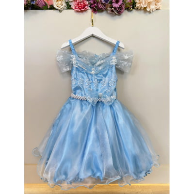 Vestido Infantil Princesas Frozen Elsa Anna C/ Capa FestasV