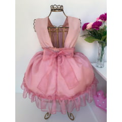 Vestido Infantil Rosê Super Luxo Babados e Pérolas Festas