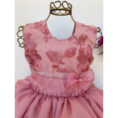 Vestido Infantil Rosê Super Luxo Babados e Pérolas Festas