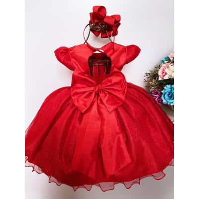 Vestido Infantil Aplique de Borboletas Vermelho C/ Branco