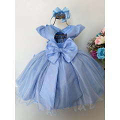 Vestido Infantil Azul Bebê Aplique de Borboletas Brilho Luxo