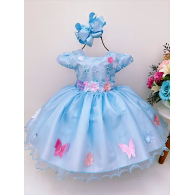 Vestido Infantil Azul Claro Jardim Encantado Super Luxo