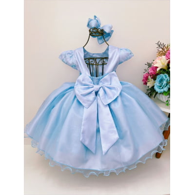 Vestido Infantil Azul Claro Jardim Encantado Super Luxo