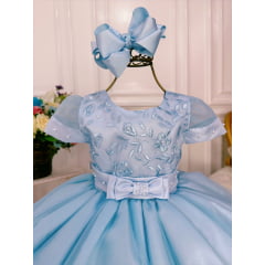 Vestido Infantil Azul Com Renda e Pérolas Luxo