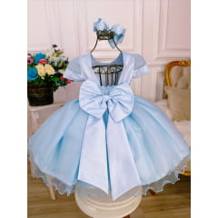 Vestido Infantil Azul Com Renda e Pérolas Luxo