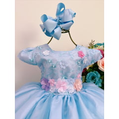 Vestido Infantil Azul Claro Jardim Encantado Super Luxo
