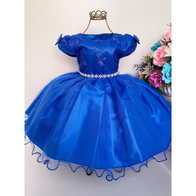 Vestido Infantil Azul Royal Renda e Voal Luxo Festas