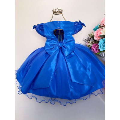 Vestido Infantil Azul Royal Renda e Voal Luxo Festas